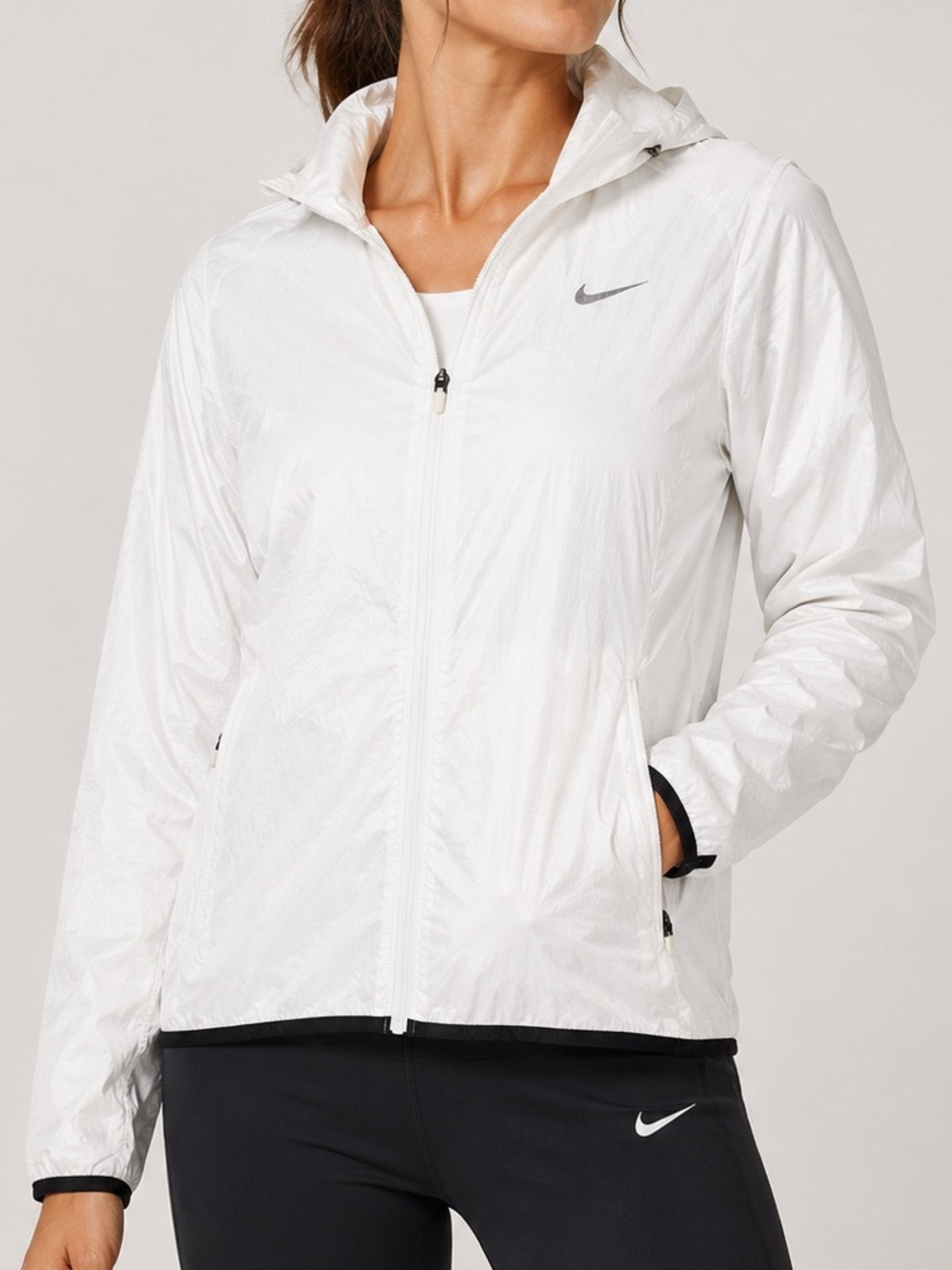 Nike Golf Women’s White Hooded Water Resistant Full Zip Windbreaker Jacket Small